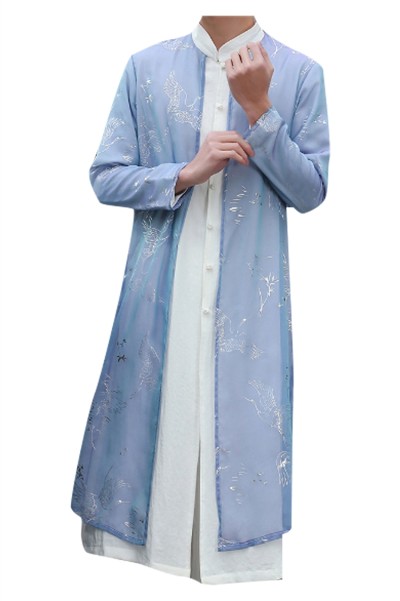 Online order Chinese Tang style linen Hanfu men's Chinese Style Men's suit robe Zen clothes ancient clothes Taoist robe Kungfu SHIRT CREW drama clothes shawl top SKF003 detail view-5